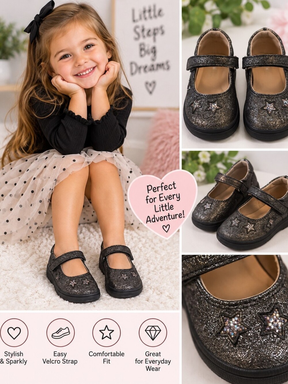 New cat & jack toddler girl size 5 sparkle star shoes #03